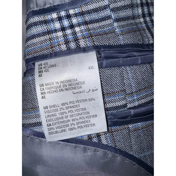 New w/ Tags Bar III Mens Slim Fit Plaid Stretch Blazer Suit Jacket Blue Grey 42L